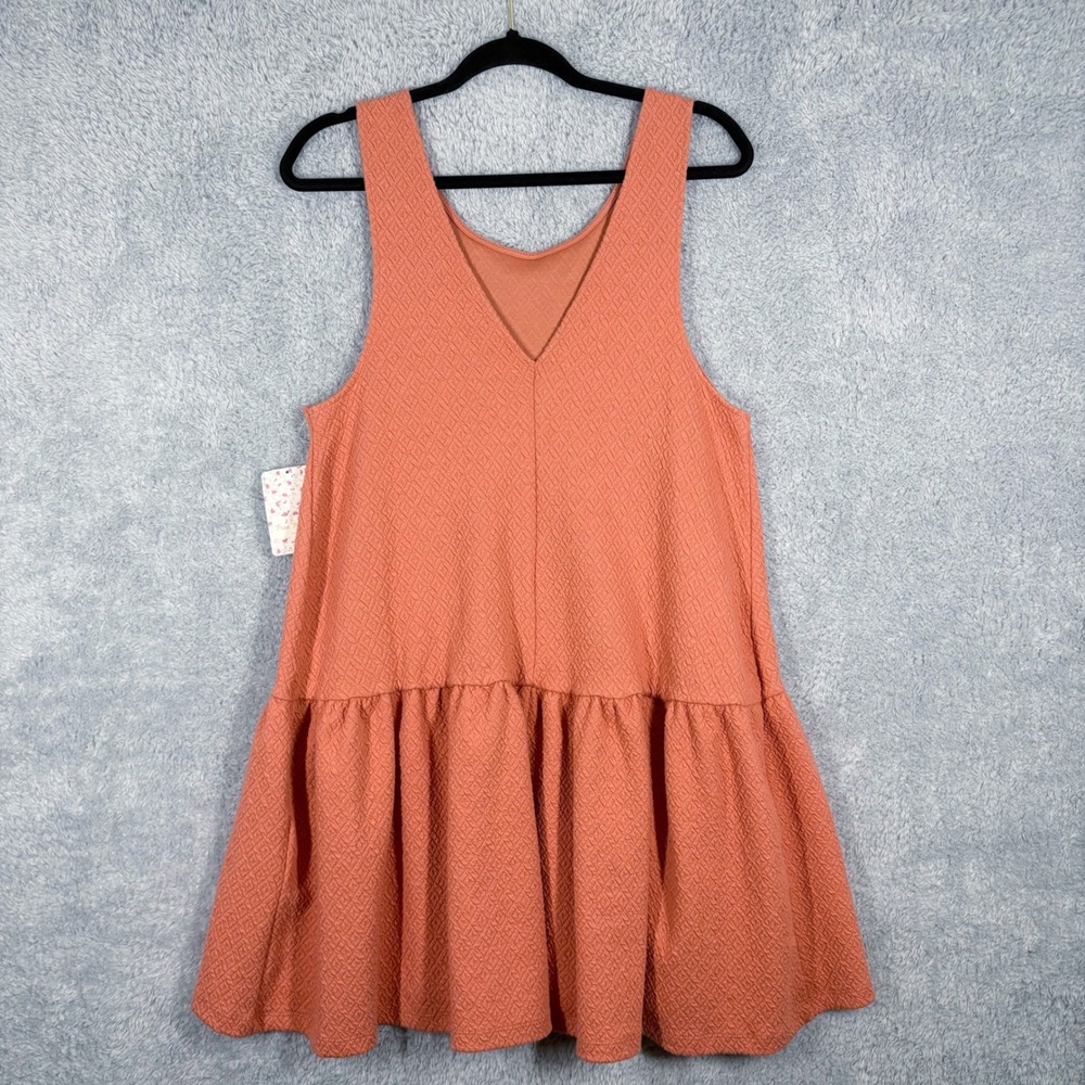 NWT Free People Easy‎ Street Tiered Drop Waist Mini Dress Size S Orange Textured - Picture 7 of 9